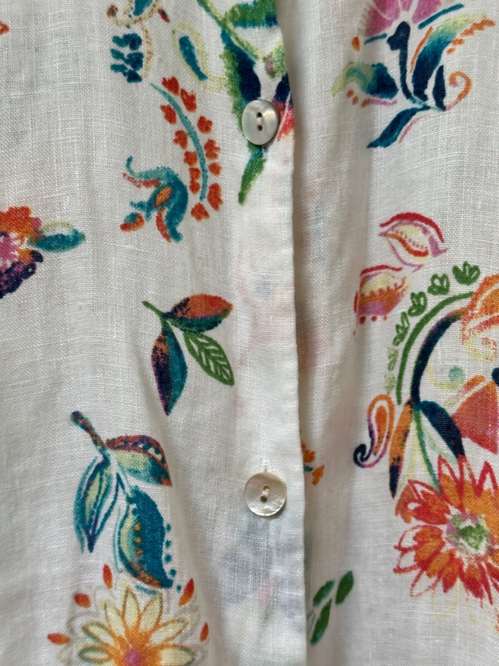 J. Jill Love Linen Sleeveless Top White Colorful Floral Buttons Small Tall - Picture 14 of 14